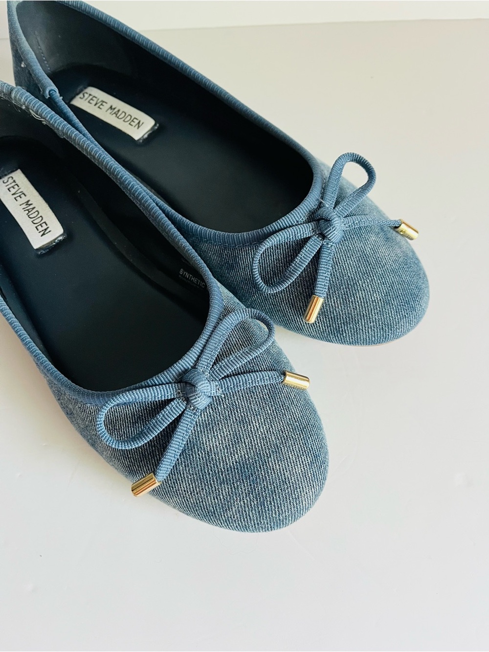 Steve Madden Derik Denim Ballet Flats Bow Detail Size 39 Blue - Picture 6 of 9